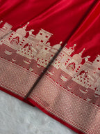 Banarasi Mashru Satin Silk Saree Ghat Pattern Red Shades MSK23