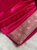 Banarasi Mashru Satin Silk Saree Tanchoi  Pattern Contrast Navy Blue & Rani Shades MSC04