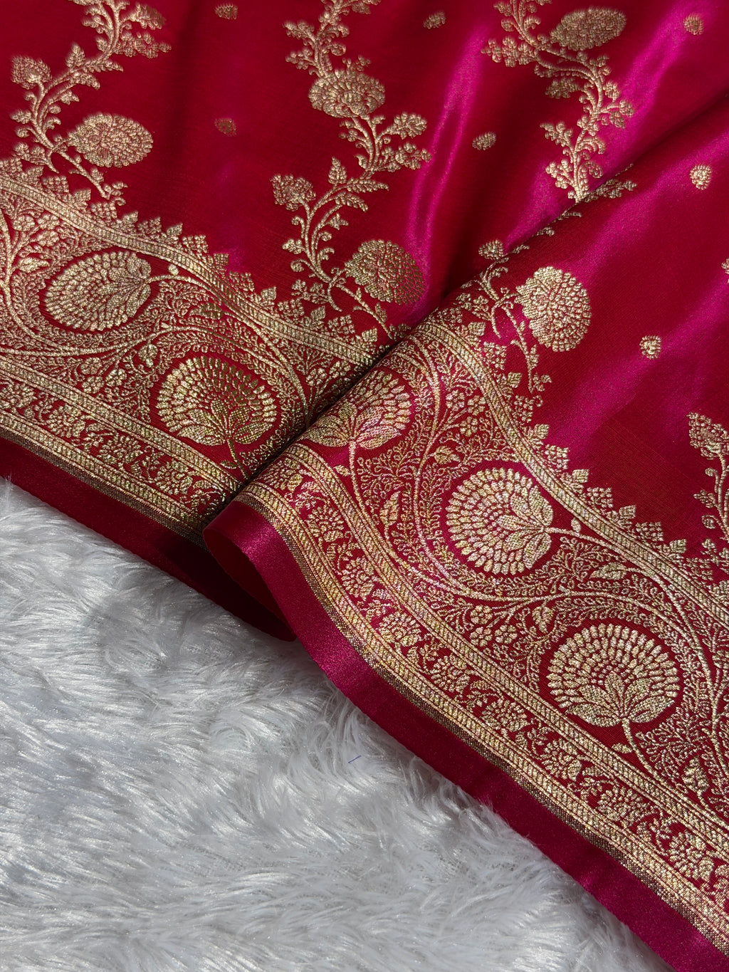 Banarasi Satin Silk Saree Cross Pattern in Rani Shades SS01