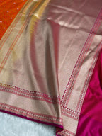 Banarasi Mashru Satin Silk Saree Tanchoi Pattern Contrast Orange with Rani Shades MSK25