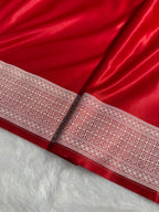 Banarasi Satin Katan Silk Saree Plain body with Minakari Pallu Pattern in Red Shades SK17
