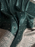 Banarasi Mashru Satin Silk Saree Tanchoi  Pattern in Bottle Green Shades MSC04
