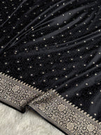 Banarasi Mashru Satin Silk Saree Tanchoi  Pattern in Black Shades MSC04