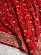 Banarasi Satin Silk Saree with Swarovski Stone work Jaal Pattern in Red Shades BSS16