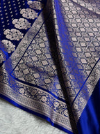 Banarasi Mashru Satin Silk Saree Booti Pattern in Royal Blue Shades MSK10