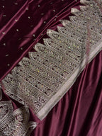 Bridal Banarasi Mashru Satin Silk Saree Skirt Pattern with Swarovski Work in Deep Maroon Shades BMSC02