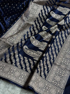 Banarasi Mashru Satin Silk Saree Booti Pattern Navy Blue Shades MSK18