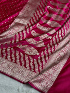 Banarasi Mashru Satin Silk Saree Booti Pattern Cross Rani Shades MSK18