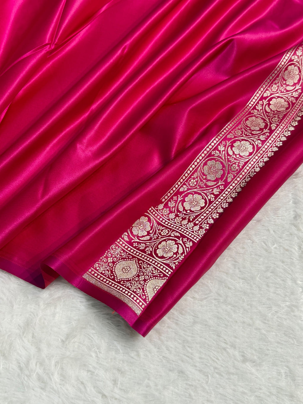 Banarasi Mashru Satin Silk Saree Booti Pattern Rani Pink Shades MSK26