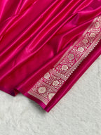 Banarasi Mashru Satin Silk Saree Booti Pattern Rani Pink Shades MSK26