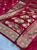 Banarasi Satin Katan Silk Saree Boota Pattern in Pinkish Red Shades SK02