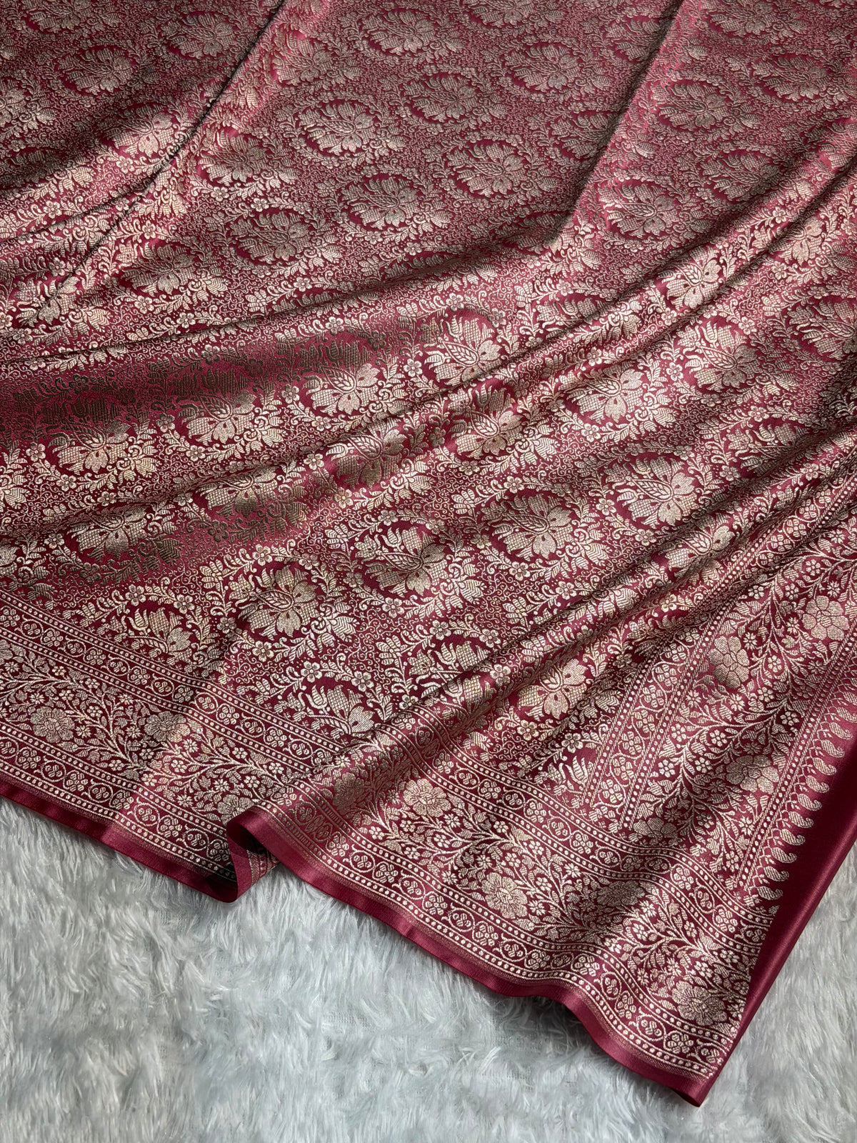Banarasi Mashru Satin Silk Saree Tanchoi  Pattern in Strawberry Shades MSC04