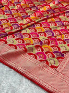 Banarasi Pure Katan Silk Saree with Minakari Rangkat Pattern in Multi Colour Shades PKM14