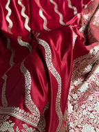 Banarasi Mashru Satin Silk Saree Cross Pattern Maroon Shades MSK12