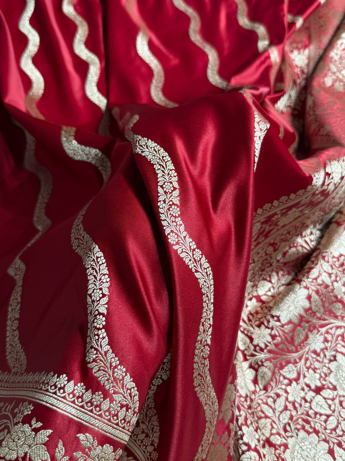 Banarasi Mashru Satin Silk Saree Cross Pattern Maroon Shades MSK12