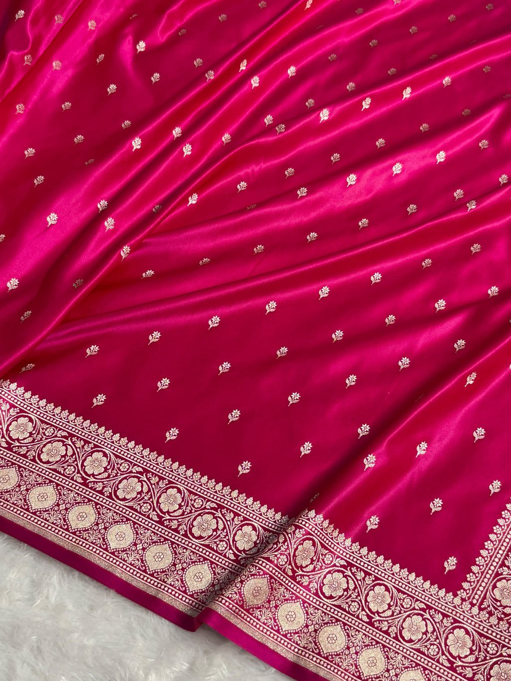 Banarasi Mashru Satin Silk Saree Booti Pattern Rani Pink Shades MSK26