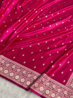 Banarasi Mashru Satin Silk Saree Booti Pattern Rani Pink Shades MSK26