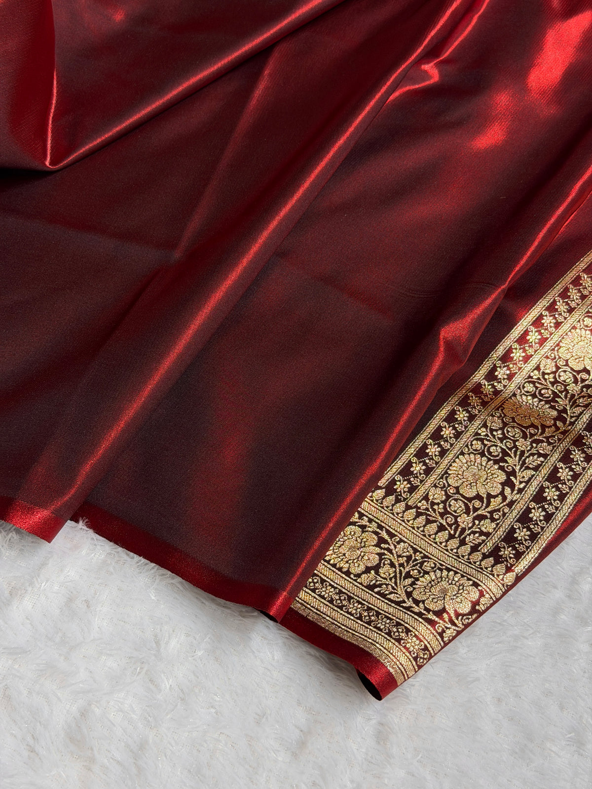 Banarasi Satin Silk Saree Cross Pattern in Maroon Shades SS02