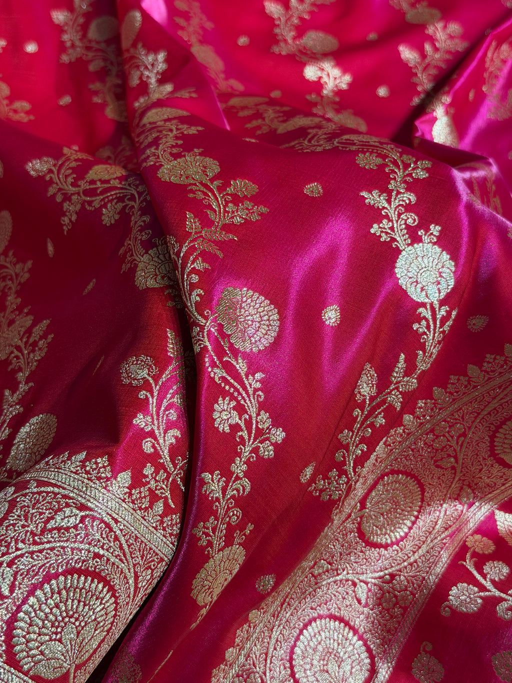 Banarasi Satin Silk Saree Cross Pattern in Rani Shades SS01