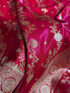 Banarasi Satin Silk Saree Cross Pattern in Rani Shades SS01