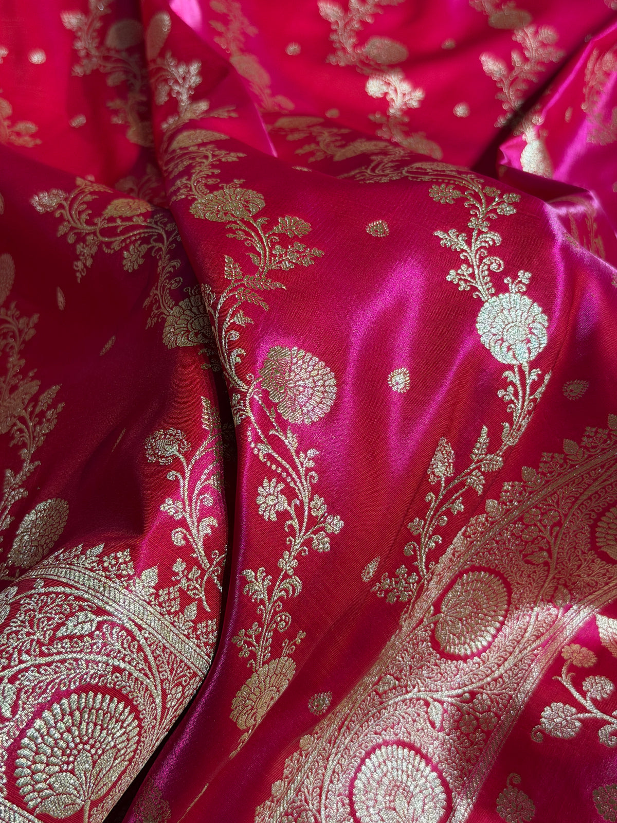 Banarasi Satin Silk Saree Cross Pattern in Rani Shades SS01