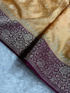 Banarasi Mashru Satin Silk Saree Tanchoi  Pattern Contrast Tusser & Wine Shades MSC04