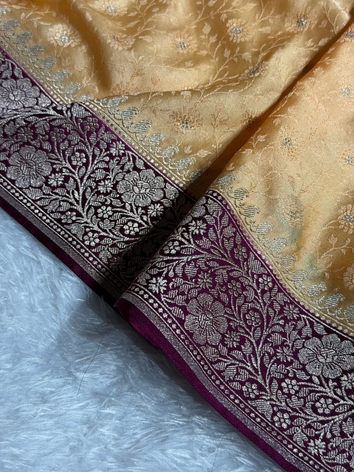 Banarasi Mashru Satin Silk Saree Tanchoi  Pattern Contrast Tusser & Wine Shades MSC04