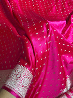Banarasi Mashru Satin Silk Saree Booti Pattern Cross Rani Shades MSK18