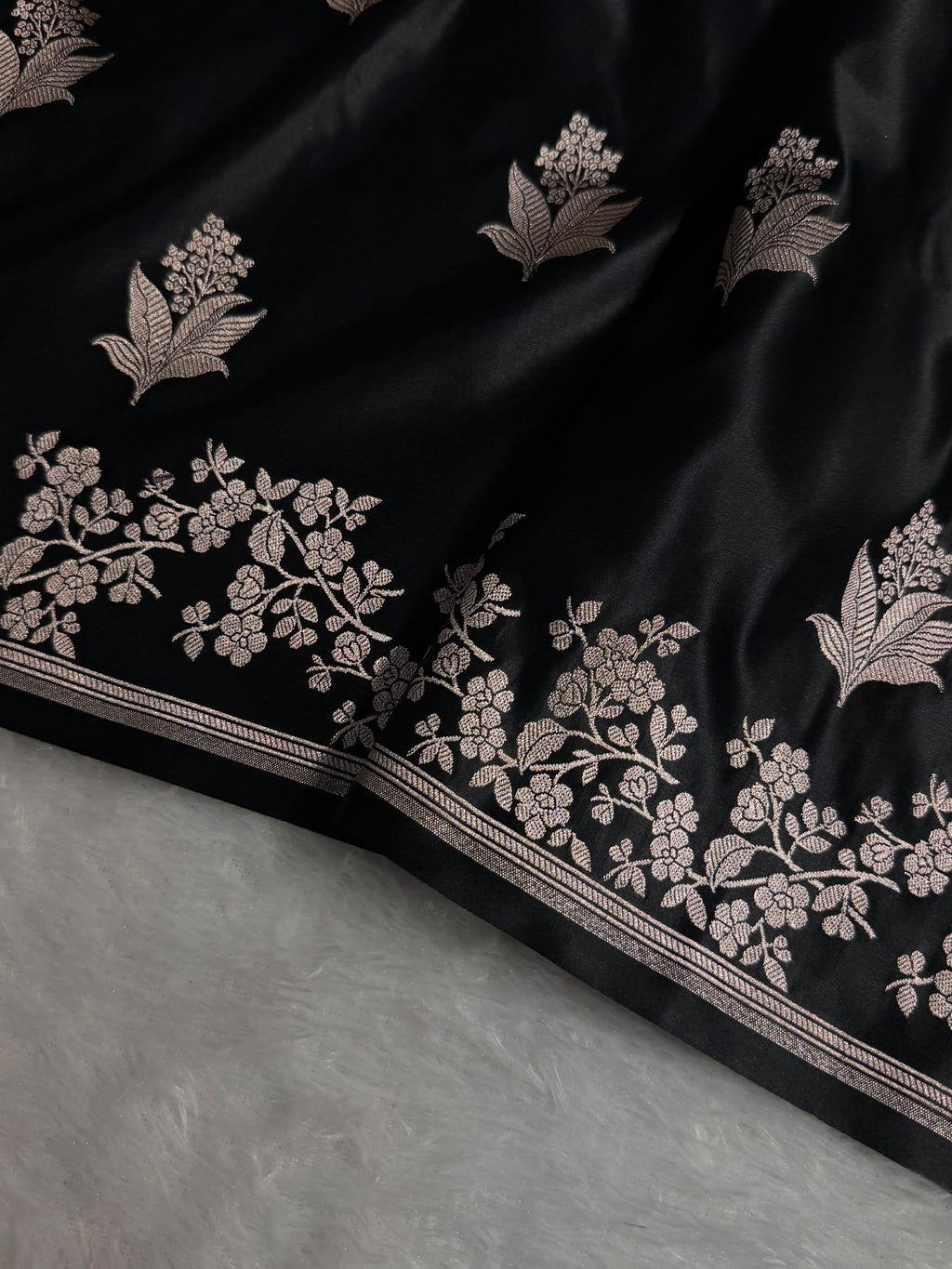 Banarasi Mashru Satin Silk Saree Boota Pattern Black Shades MSK24