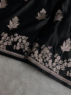 Banarasi Mashru Satin Silk Saree Boota Pattern Black Shades MSK24