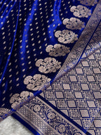 Banarasi Mashru Satin Silk Saree Booti Pattern in Royal Blue Shades MSK10