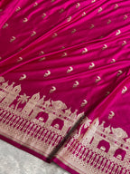 Banarasi Mashru Satin Silk Saree Varanasi Ghats and Pattern Pink Shades MSK21