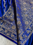 Bridal Mashru Satin Silk Saree With Swarovski Work Cross Pattern Royal Blue Shades BMSK12