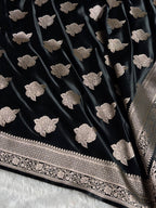 Banarasi Mashru Satin Silk Saree Boota Pattern Black Shades MSK15