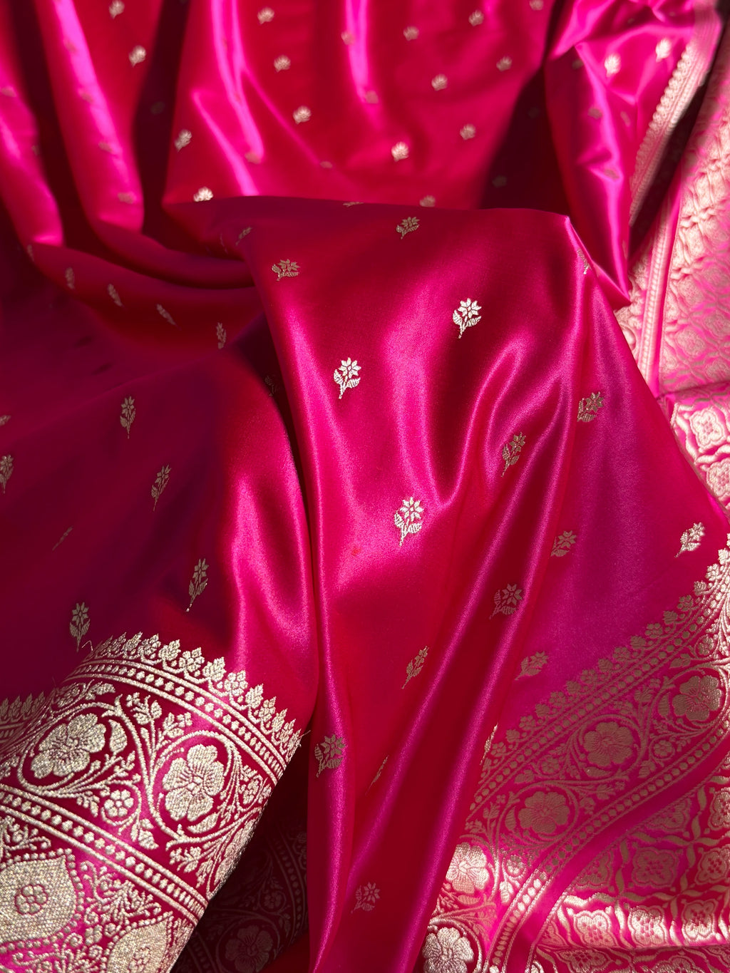 Banarasi Mashru Satin Silk Saree Booti Pattern Pink Shades MSK19