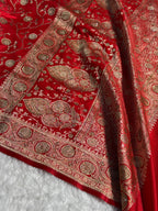 Banarasi Satin Silk Saree with Swarovski Stone work Jaal Pattern in Red Shades BSS16