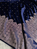 Banarasi Mashru Satin Silk Saree with Scallop Pattern In Navy Blue Shades MSC02