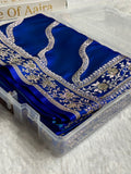 Bridal Mashru Satin Silk Saree With Swarovski Work Cross Pattern Royal Blue Shades BMSK12