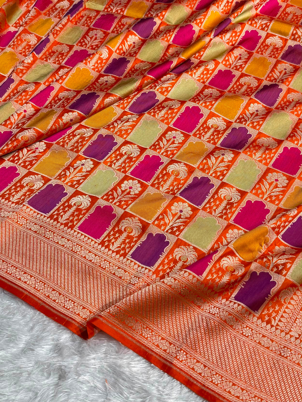 Banarasi Pure Katan Silk Saree with Minakari Rangkat Pattern in Multi Colour Shades PKM16