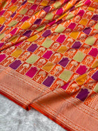 Banarasi Pure Katan Silk Saree with Minakari Rangkat Pattern in Multi Colour Shades PKM16
