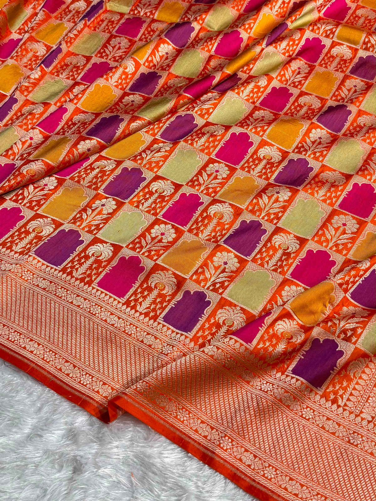 Banarasi Pure Katan Silk Saree with Minakari Rangkat Pattern in Multi Colour Shades PKM16