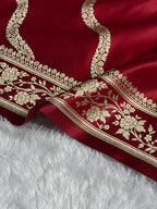 Banarasi Mashru Satin Silk Saree Cross Pattern Maroon Shades MSK12