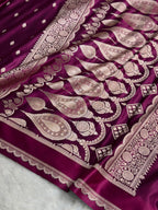 Banarasi Satin Katan Silk Saree Booti Pattern in Wine Shades SK03