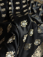 Banarasi Mashru Satin Silk Saree Minakari Boota Pattern In Black Shades MSK38