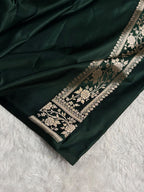 Banarasi Mashru Satin Silk Saree Cross Pattern Bottle Green Shades MSK12