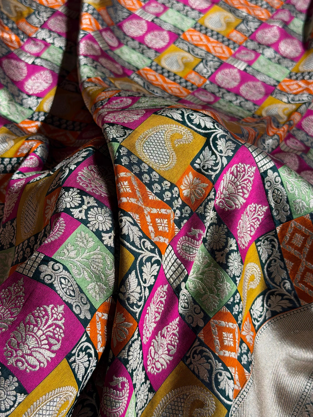 Banarasi Pure Katan Silk Saree with Minakari Rangkat Pattern in Multi Colour Shades PKM13