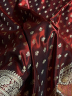 Banarasi Satin Silk Saree Cross Pattern in Maroon Shades SS02