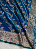 Bridal Satin Silk Saree With Swarovski Stone Work Cross Pattern Peacock Shades BSS01