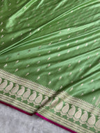 Banarasi Mashru Satin Silk Saree Minakari Booti Pattern Pista Shades MSK29