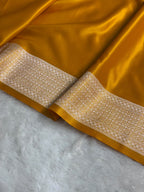 Banarasi Satin Katan Silk Saree Plain body with Minakari Pallu Pattern in Mustard Yellow Shades SK17